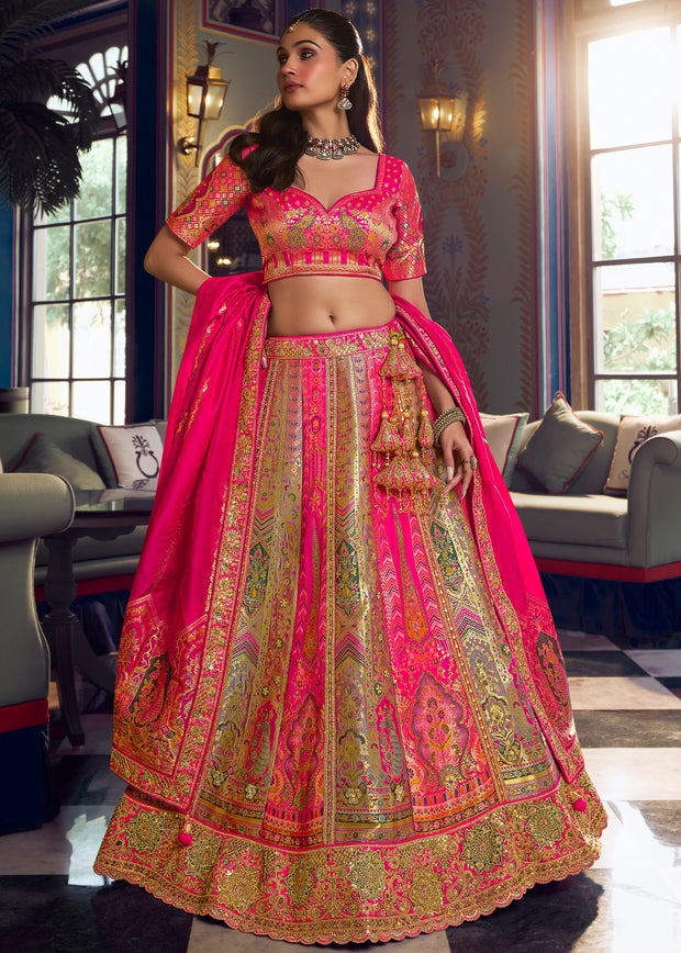 Beige And Pink Heavy Banarasi Designer Lehenga