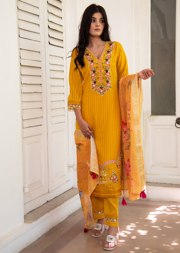 Mustard Yellow Embroidered Suit Set (10702890303681)
