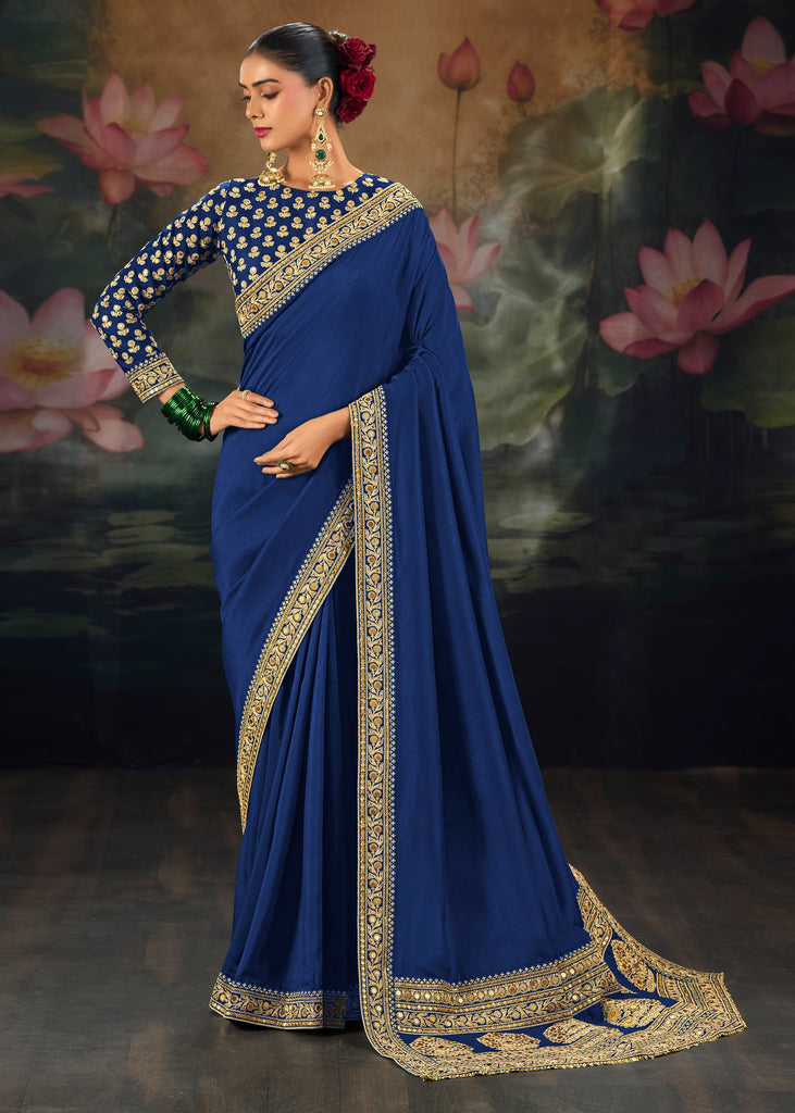 Mazarine Blue Embroidered Designer Saree