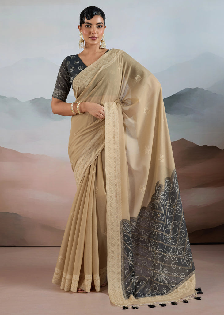 Sand Beige Woven Cotton Saree