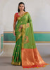 Summer Green Woven Silk Saree With Contrast Blouse