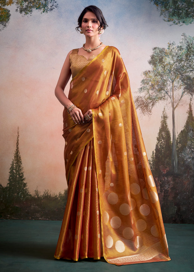 Marigold Yellow Woven Tissue Silk Saree