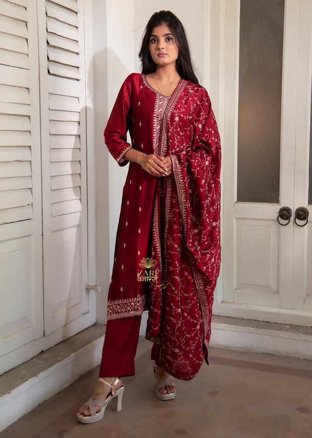 Royal Maroon Embroidered Suit set (10702867235009)