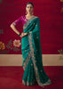 Peacock Green Designer Embroidered Saree