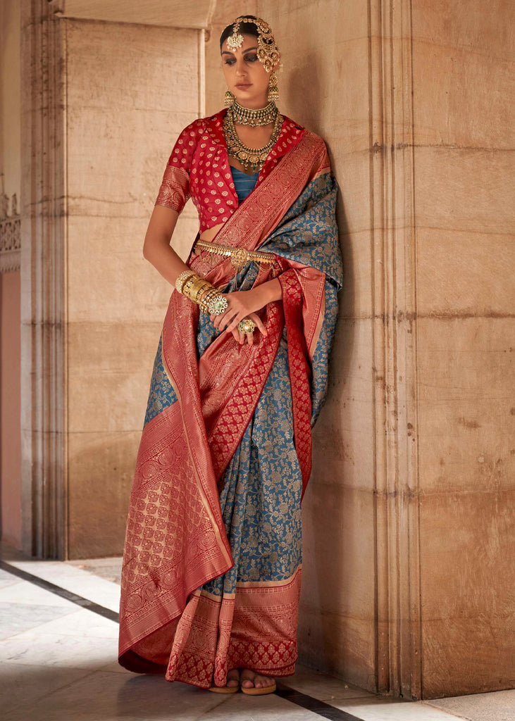 Buy Green Brocade Silk Saree With Contrast Border Pallu KALKI Fashion India