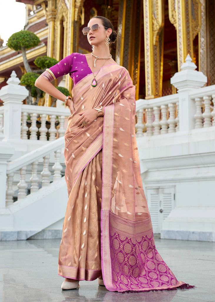Blush Peach Woven Tissue Silk Saree
