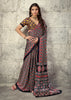Black Printed Satin Silk Saree