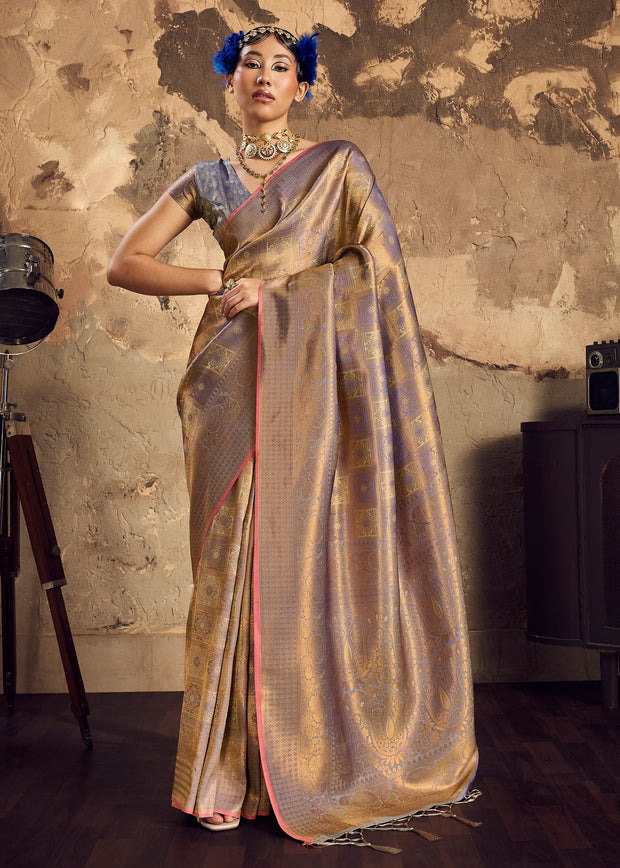 Metallic Mauve Woven Kanjivaram Silk Saree