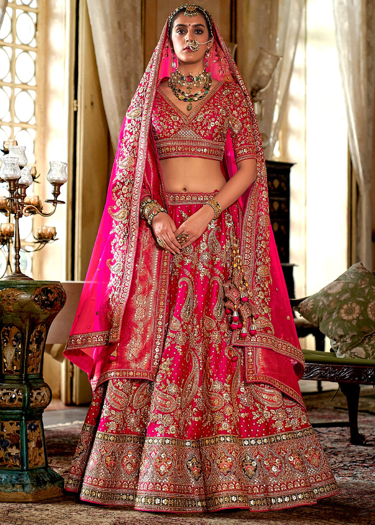 Rose Pink Heavy Embroidered Designer Lehenga