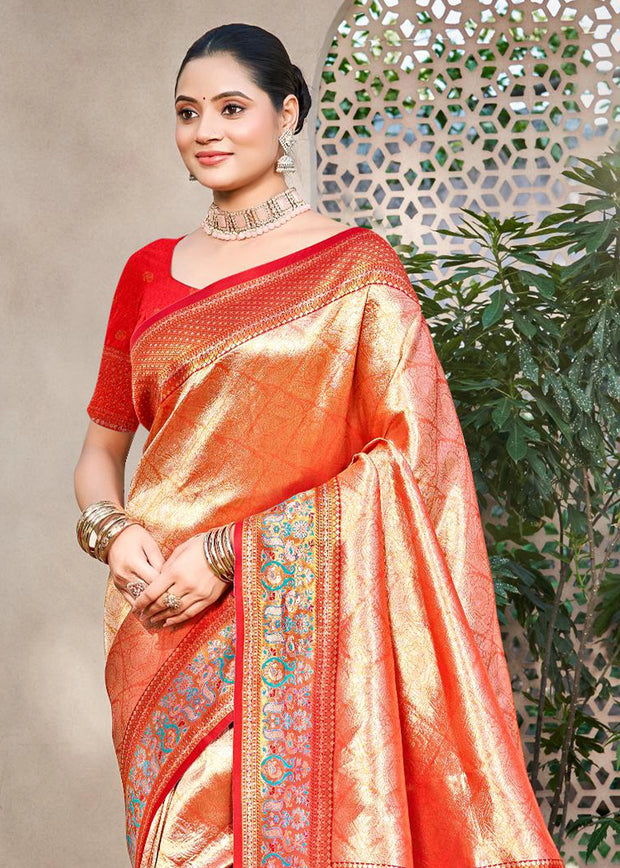 Orange Woven Kanjivaram Silk Saree