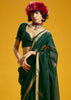 Dark Green Woven Munga Cotton Silk Saree