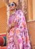 Blush Pink Floral Printed Silk Saree With Contrast Border