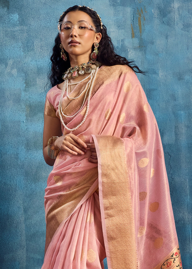 Pink Woven Paithani Tissue Silk Saree