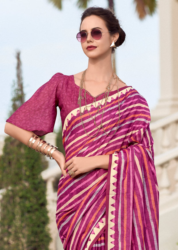 Vivid Purple Printed Cotton Silk Saree
