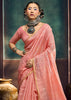 Peach Pink Woven Munga Cotton Silk Saree