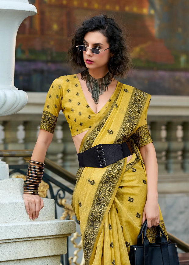 Aurora Yellow Woven Tissue Linen Silk Saree