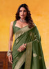 Mehndi Green Woven Tusser Silk Saree
