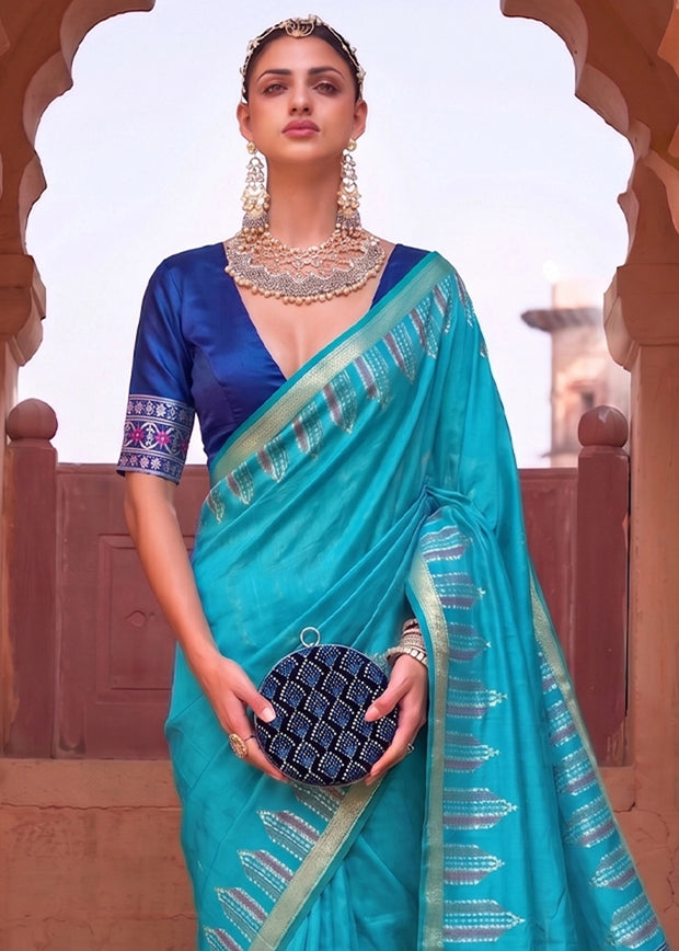 Heritage Blue Woven Banarasi Silk Saree