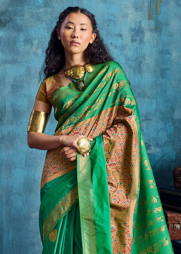 Spring Green Woven Banarasi Silk Saree