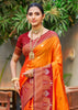 Blazing Orange Dual Tone Woven Banarasi Silk Saree