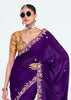 Magic Purple Designer Embroidered Tissue Saree