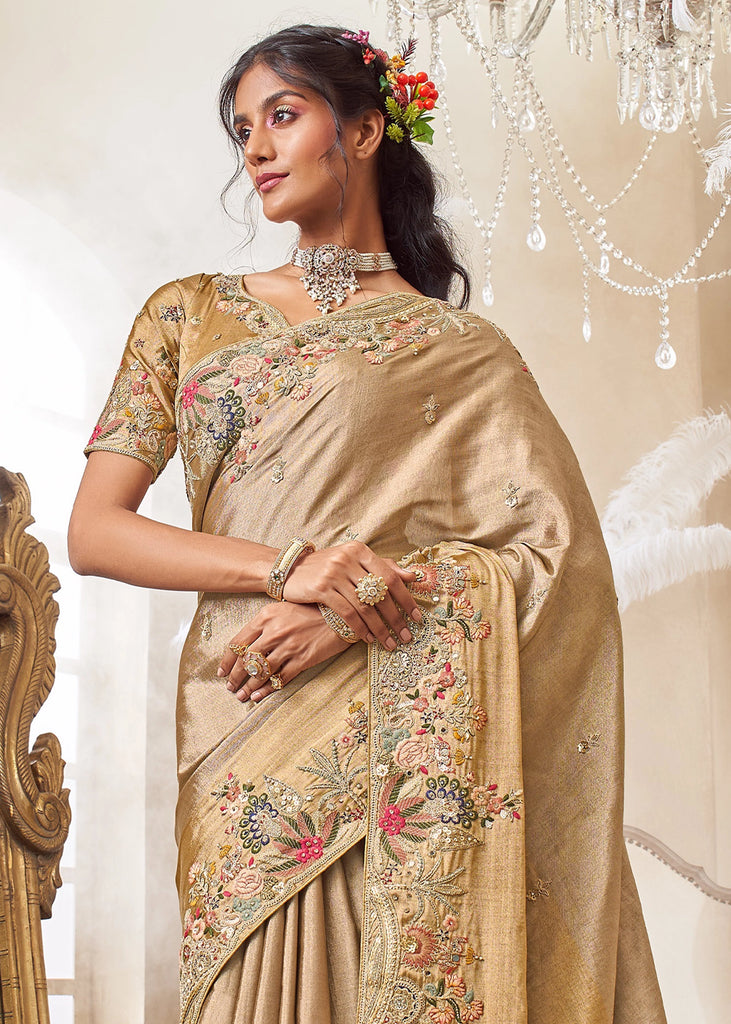 Royal Gold Embroidered Designer Saree