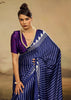 Navy Blue Printed Satin Silk Saree