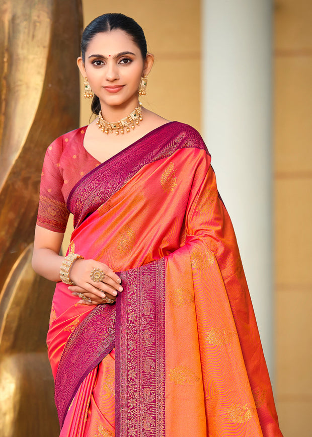 Spicy Orange Dual Tone Woven Banarasi Silk Saree
