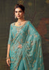 Peacock Blue Designer Tissue Silk Saree