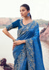 Sapphire Blue Woven Embroidered Satin Silk Saree