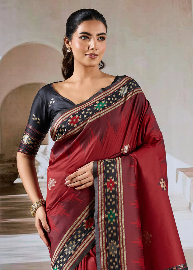Maroon Red Patola Silk Saree