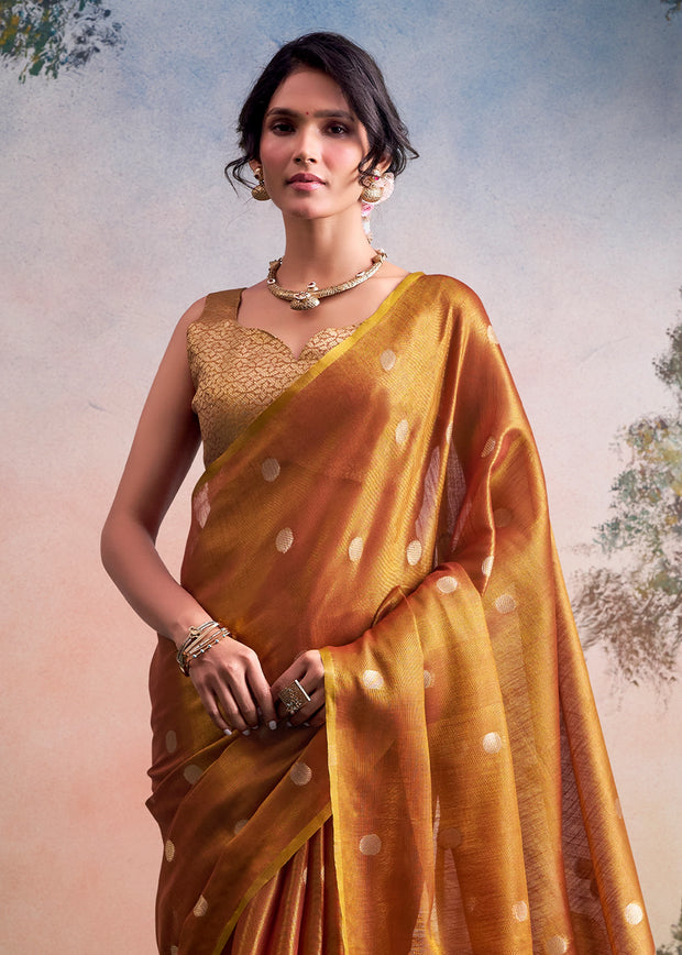 Marigold Yellow Woven Tissue Silk Saree