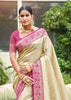 Cream Beige Woven Banarasi Silk Saree