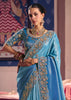 Sky Blue Embroidered Tissue Designer Saree