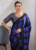 Blue Printed Satin Silk Saree