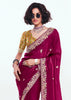 Beet Red Designer Embroidered Tissue Saree