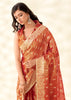 Rust Orange Woven Linen Tissue Silk Saree