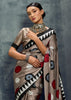 Fossil Grey Printed Satin Silk Saree