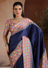 Navy Blue Printed Satin Silk Saree