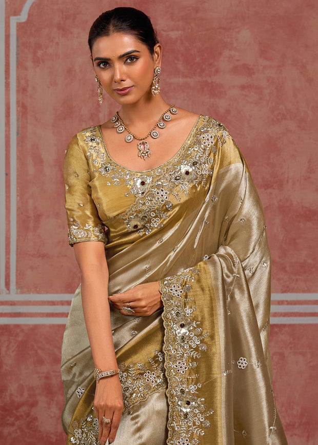 Silver Shine Embroidered Designer Saree