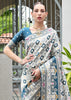 White & Rama Blue Woven Banarasi Patola Silk Saree