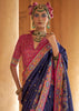 Navy Blue Printed Silk Saree With Contrast Blouse