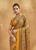 Golden Yellow Printed Satin Silk Saree