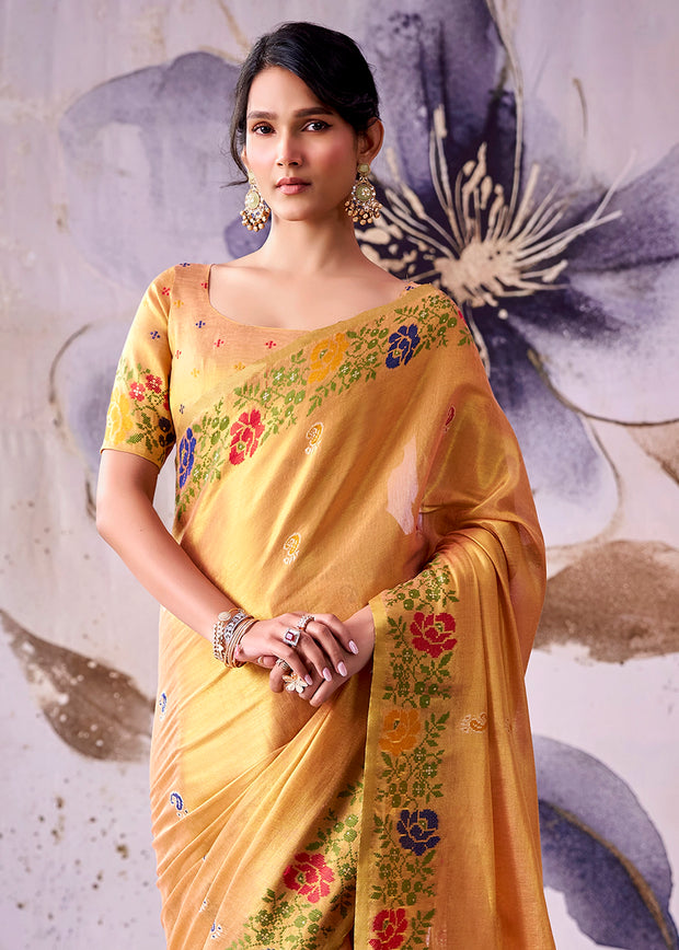 Apricot Orange Woven Tissue Silk Saree
