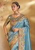 Heritage Blue Designer Embroidered Silk Saree