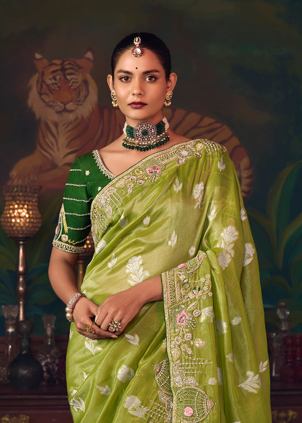 Sage Green Designer Embroidered Saree