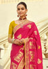 Raspberry Pink Woven Banarasi Designer Silk Saree With Contrast Blouse