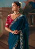 Coral Blue Embroidered Designer Saree