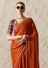 Terracotta Orange Designer Organza Tissue Silk Saree With Printed Blouse