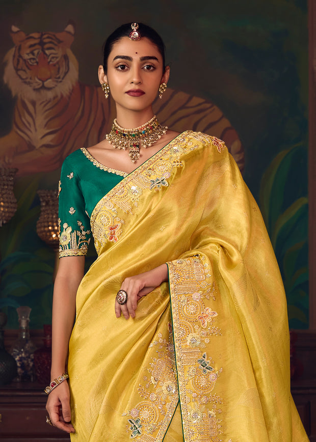 Haldi Yellow Designer Embroidered Saree